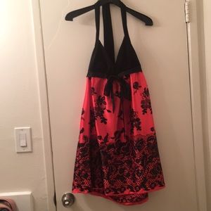 Black and Red Floral Print Dress